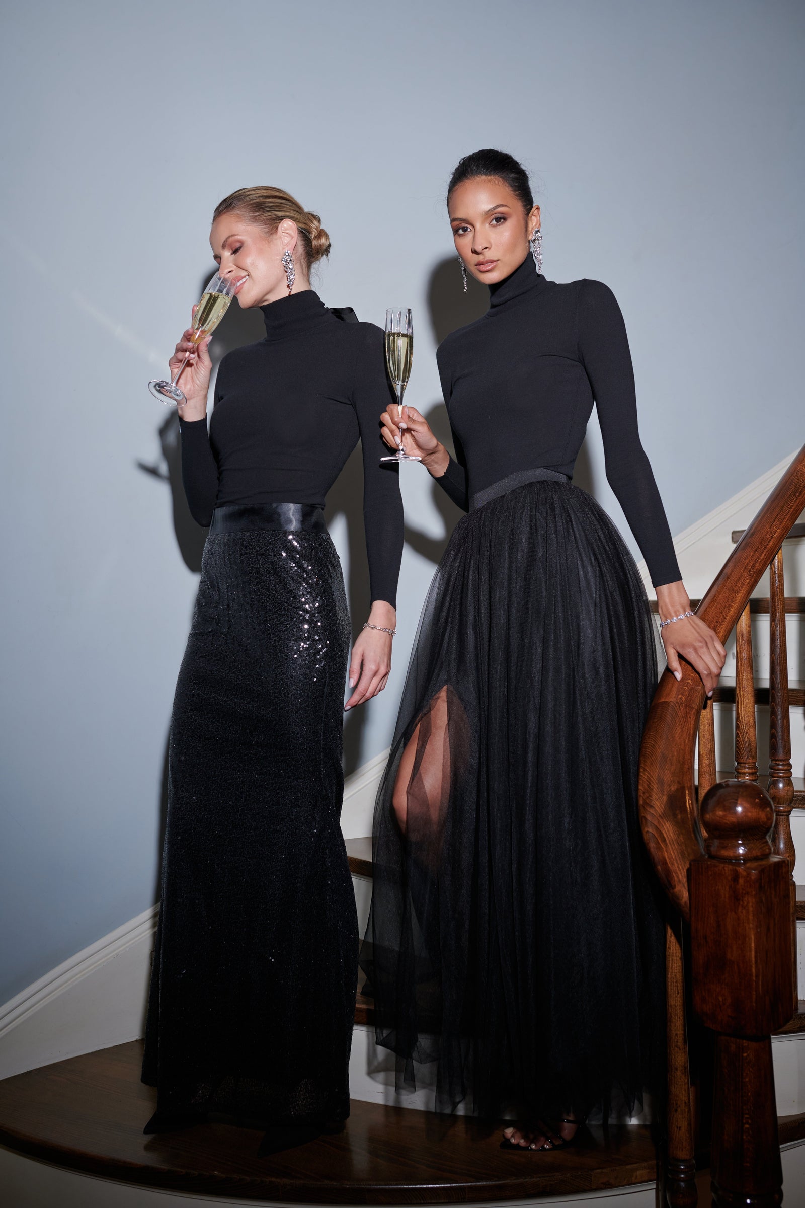 How to style a women's black turtleneck for a glamorous night out